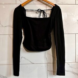 Garage Square Neck Ruched Tie Back Long Sleeve Top